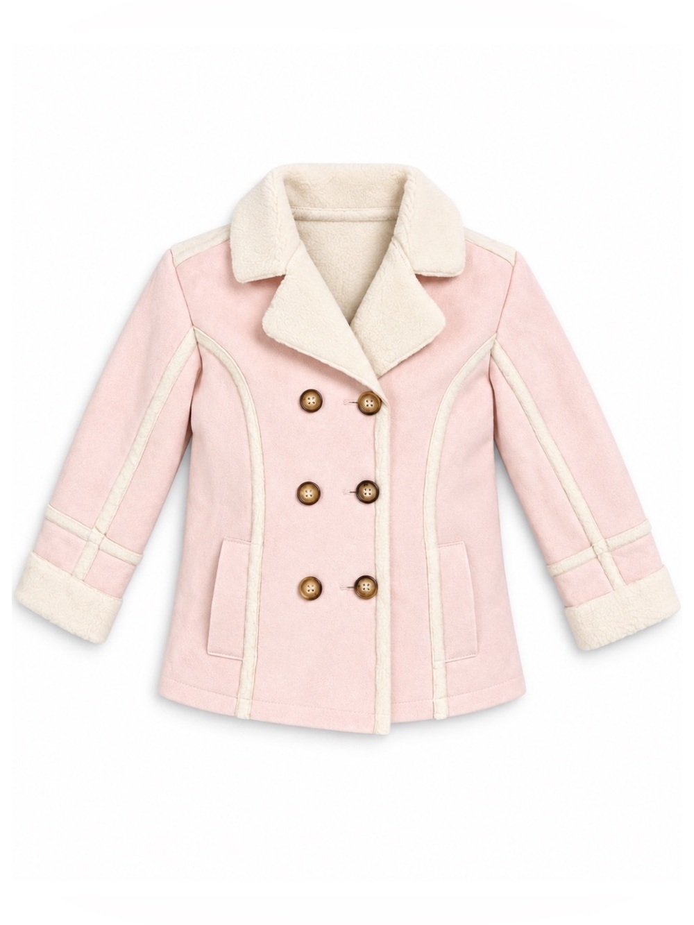 Calvin Klein Jeans Pink & Cream Faux Suede Collared Peacoat Toddler Girls 3T